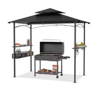 XMTECH Tonnelle de barbecue 2,45 x 1,53 m avec toit double couche, tente de fête, tonnelle de jardin, pergola, avec étagères latérales et paniers de rangement, protection contre la pluie, résistante