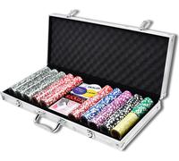XMTECH valise de poker set 500 jetons pokerset laser avec boîtier en aluminium argenté, y compris 2x decks de poker, 5x dés, 3x boutons de dealer
