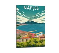 XMUXCY Affiches sur toile pour décoration murale de chambre à coucher, affiche de voyage, Naples Italie, peinture panoramique et charmante, 50 x 75 cm, style cadre