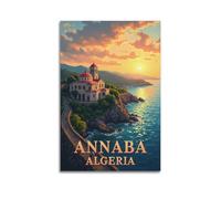 XMUXCY Affiches sur toile pour décoration murale de chambre à coucher - Annaba Algérie - Église côtière coucher de soleil - Décoration panoramique - 40 x 60 cm - Sans cadre