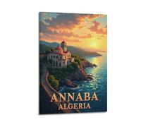 XMUXCY Affiches sur toile pour décoration murale de chambre à coucher - Annaba Algérie - Église côtière coucher de soleil - 60 x 90 cm - Style cadre