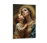 XMUXCY Affiches sur toile pour décoration murale de chambre à coucher, peinture religieuse, Madonna enfant, halo doré, robes décoratives, 30 x 45 cm, style cadre