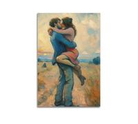 XMUXCY Affiches sur toile pour décoration murale de chambre à coucher - Poster de personnage pastoral coucher de soleil embrasser amant post - Impressionnisme art décoratif 40 x 60 cm sans cadre