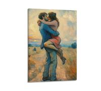 XMUXCY Affiches sur toile pour décoration murale de chambre à coucher - Poster de personnage pastoral coucher de soleil embrasser amant post - Impressionnisme art décoratif 50 x 75 cm - Style cadre