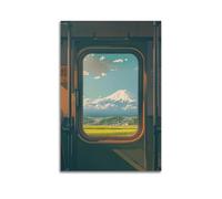 XMUXCY Affiches sur toile pour décoration murale de chambre à coucher - Poster de plantes au-delà de la fenêtre du train Fuji - Scène de montagne Fuji - Tête vers le voyage de guérison - Peinture