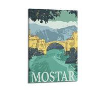 XMUXCY Affiches sur toile pour décoration murale de chambre à coucher - Poster de voyage Mostar Bosnie-Herzégovine - Peinture historique et pittoresque - 60 x 90 cm - Style cadre