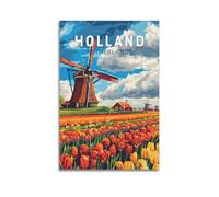 XMUXCY Affiches sur toile pour décoration murale de chambre à coucher, poster de voyage, moulin à vent hollandais, tulipes décoratives, 60 x 90 cm, style sans cadre