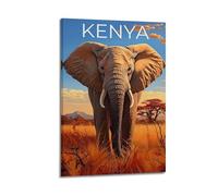 XMUXCY Poster sur toile moderne pour décoration murale de chambre à coucher - Poster animal éléphant du Kenya dans la prairie dorée montre grandeur peinture 30 x 45 cm style cadre