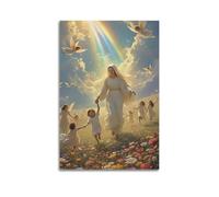 XMUXCY Poster sur toile pour chambre à coucher - Affiche religieuse de style rêveur Madonna et enfants dans un champ de fleurs - 20 x 30 cm - Sans cadre
