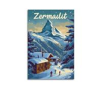 XMUXCY Poster sur toile pour chambre à coucher, paysage de Zermait Suisse, paysage enneigé, art décoratif, 20 x 30 cm, sans cadre