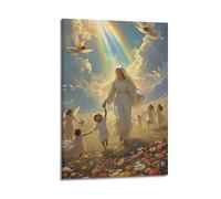 XMUXCY Poster sur toile pour décoration murale de chambre à coucher - Affiche religieuse de style rêveur Madonna et enfants dans un champ de fleurs - 20 x 30 cm - Style cadre