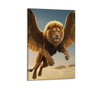 XMUXCY Poster sur toile pour décoration murale de chambre à coucher - Lion ailé en vol majestueux et mythique - 30 x 45 cm - Style cadre