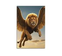 XMUXCY Poster sur toile pour décoration murale de chambre à coucher - Lion ailé en vol majestueux et mythique - 20 x 30 cm - Sans cadre