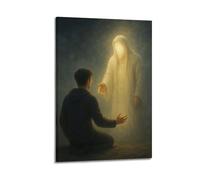 XMUXCY Poster sur toile représentant une figure lumineuse et un croyant, décoration moderne pour salon, chambre à coucher, bureau, 50 x 75 cm