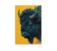 XMUXCY Toile murale sans cadre - Décoration murale pour salon, chambre à coucher, bureau - Motif bison bleu - 20 x 30 cm