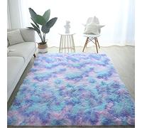 XMwike Tapis pelucheux de luxe tie-dye en peluche douce pour salon, chambre à coucher, chambre d'enfant, décoration de sol bleu, 60 x 90 cm