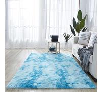 XMwike Tapis pelucheux de luxe tie-dye en peluche douce pour salon, chambre à coucher, chambre d'enfant, bleu, 60 x 90 cm