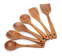XMYYX Lot de 6 cuillères en bois de teck à finition lisse pour la cuisine, cuillères en bois de teck à prise en main confortable pour la cuisine, ustensiles de cuisine en bois antiadhésifs, ensemble