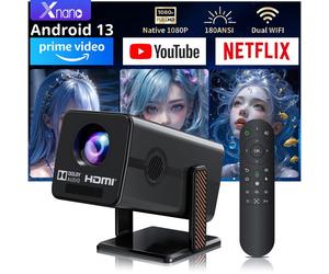 XNAN Vidéoprojecteur Full HD 1080P support 4K, mini projecteur portable Android 13 WiFi Bluetooth autofocus 190 x 116 x 98 mm