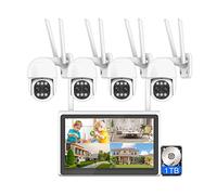 XNASU 4MP Système de caméra de sécurité PTZ WiFi sans fil avec 4 caméras avec zoom 10x et disque dur 1T, Kit NVR de surveillance domestique avec vision nocturne en couleur, détection de mouvement