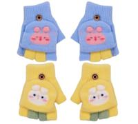 XNAUVOI 2 pcs Gants Hiver Lapin, Gants d'Hiver Tricotés Chauds, Gants Chauds Tricotés pour Enfants Gants à Rabat Chauds Mitaines Convertibles Ski Snowboard Camping Vélo pour Garçons Filles