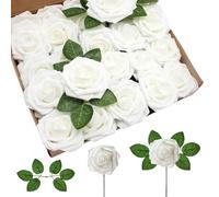 XNAUVOI 25pcs Roses Artificielles Fleurs, Rose Artificielles à Longues Tiges pour Mariage Mariée Bouquets Centres de Table, Saint Valentin, Fête des Mères Fête Maison Décorations