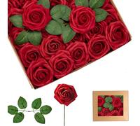 XNAUVOI 25pcs Roses Artificielles Fleurs, Rose Artificielles à Longues Tiges pour Mariage Mariée Bouquets Centres de Table, Saint Valentin, Fête des Mères Fête Maison Décorations