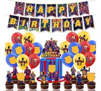 XNAUVOI Barce-Lona Décoration de Anniversaire, 32 Pcs Football Thème Fête d'Anniversaire - Bannière, Ballon, Décoration de Gâteau, Cupcake Top pour les Enfants Fans de Football