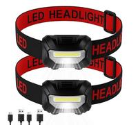 Xndryan Lot de 2 lampes frontales COB super lumineuses rechargeables 3 modes et angle réglable, lampe frontale légère pour cyclisme, course à pied, camping, pêche