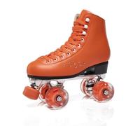 XNEOPP Patins À roulettes pour Femmes, Patins De Vitesse À Double Rangée en Tissu Microfibre À Tige Haute, Base en Alliage D'aluminium, Parfaits pour Intérieur Et en Extérieur.,Orange,EU/37