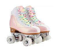 XNEOPP Patins À roulettes pour Femmes, Tissu en Microfibre Importé De Haute Qualité, Cadre De Base en Alliage D'Aluminium, Patins Quadruples À Deux Rangées pour Adultes,Rose,EU/46