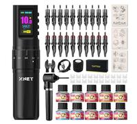 Xnet Kit de pistolet à tatouer - Kit de machine à tatouer rotatif à course réglable de 2 à 4,2 mm avec alimentation de 1600 mAh, 20 aiguilles à cartouche mixte pour débutants