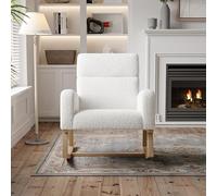 Xnferty Fauteuil à Bascule, Chaise à Bascule avec Coussin Lombaire et Poches de Rangement, Rocking Chair avec Pieds en Bois pour Chambre d' Enfant Chambre à Coucher Salon Balcon (Blanc, 96x70x75)