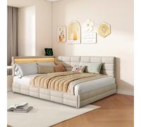 Xnferty Lit double rembourré, 140 x 190 cm, avec 2 rangements de rangement, tiroir, cadre de lit avec dossier souple et sommier à lattes, lit fonctionnel, pour adultes et adolescents, sans matelas