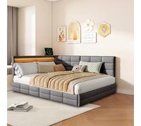 Xnferty Lit double rembourré, 140 x 190 cm, avec 2 rangements de rangement, tiroir, cadre de lit avec dossier souple et sommier à lattes, lit fonctionnel, pour adultes et adolescents, sans matelas