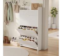 Xnferty Meuble à Chaussures, Armoire à Chaussures étroite avec 3 Tiroirs Rabattables et Tiroirs, Armoire Basculante, Rangement Chaussures en Bois pour Couloir, entrée (Blanc, 134x24x78cm)