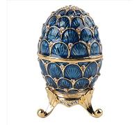 Xnferty Oeuf de Pâques émaillé, Ornements en Métal Peint Doré Oeuf de Fabergé Brillant, Boîte à Bibelots en Diamant, Boîte à Bibelots à Bijoux, Organisateur de Bijoux de Style(Bleu)