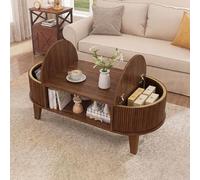 Xnferty Table basse avec espace de rangement caché, salon avec étagère ouverte et charnière à fermeture douce, pour salon, chambre à coucher et bureau, moderne (noyer foncé, 100 x 50 x 50,4 cm)