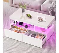Xnferty Table Basse avec LED, Table d'Appoint avec Étagères de Rangement, pour Le Salon Canapé, 104 x 53 x 64 cm (Blanco)