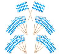 XNHIU Lot de 100 cure-dents en forme de drapeau bavarois pour décoration de cupcakes Motif drapeau de la bière