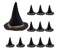 XNHIU Lot de 12 mini chapeaux de sorcière noirs en plastique pour Halloween, accessoires de sorcière pour fêtes, loisirs créatifs