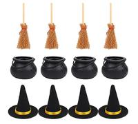 XNHIU Lot de 12 mini chaudrons de sorcière et chapeau de sorcière - Décoration noire - Seau de sorcière - Mini chapeau de sorcière - Décoration d'Halloween - Accessoires de bricolage - Fournitures de