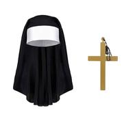 XNHIU Lot de 2 accessoires de costume de nonne d'Halloween - Coiffe de nonne dorée - Collier avec croix dorée - Accessoires de fête à thème d'Halloween pour femme