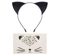 XNHIU Lot de 2 bandeaux oreilles de chat à paillettes et strass pour tatouage, oreilles de chat, accessoire de costume d'Halloween pour cosplay