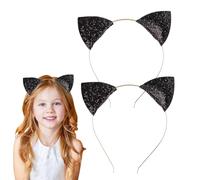 XNHIU Lot de 2 bandeaux oreilles de chat noires à paillettes pour cosplay, Halloween, fête quotidienne, décoration quotidienne
