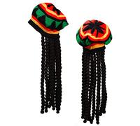 XNHIU Lot de 2 chapeaux rasta avec dreadlocks noirs Bob Marley pour dreadlocks avec chapeau rasta Tam