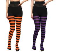 XNHIU Lot de 2 paires de collants rayés à pied pour soirée déguisée, Noir, orange, violet., taille unique