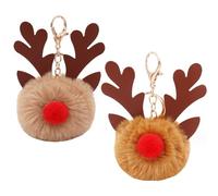 XNHIU Lot de 2 porte-clés en forme de renne de Noël avec pompons en peluche pour femme et fille - Décoration de Noël pour sac à main ou sac à main