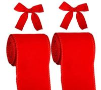 XNHIU Lot de 2 rouleaux de ruban de velours vintage à bords métalliques pour la fabrication de nœuds de Noël (6,3 cm x 6 m)