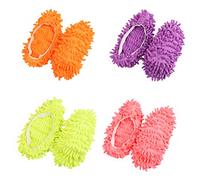 XNHIU Lot de 4 paires de chaussons de serpillère créatifs,Couvre-chaussures,Produits de nettoyage de sol réutilisables, Rose Violet Vert Orange, Taille unique